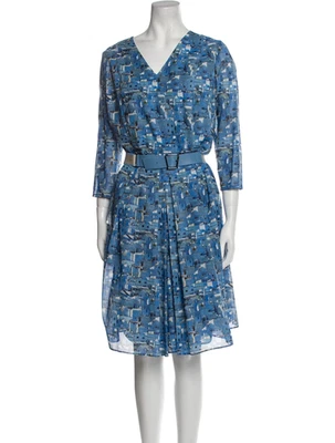 Vestido plisado de algodón con estampado fotográfico azul Chefchaouen de Akris 16 con mangas Foto 1 de 4