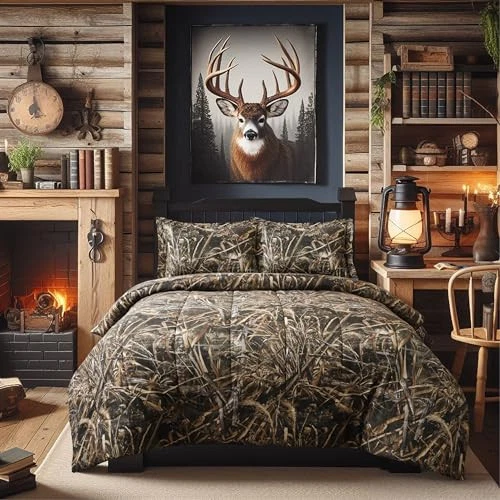  Juego de edredón camuflaje Realtree Max-5, tela de polialgodón premium, cama de camuflaje  Foto 1 de 4
