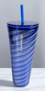 Starbucks Christmas 24oz Tumbler Holiday 2023 Blue & Silver Swirl Venti Cold Cup - Picture 1 of 7