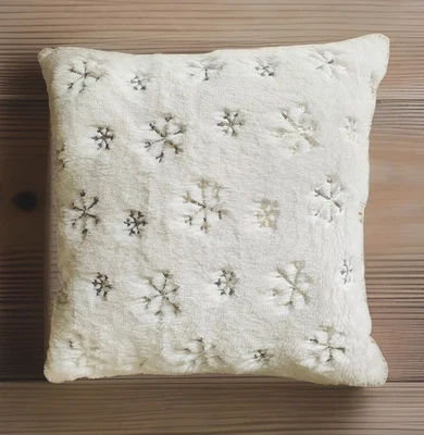 Set Of 2 White Christmas Furry Cushion Cover Silver Sequin Snowflakes Pattern - Image 1 of 4