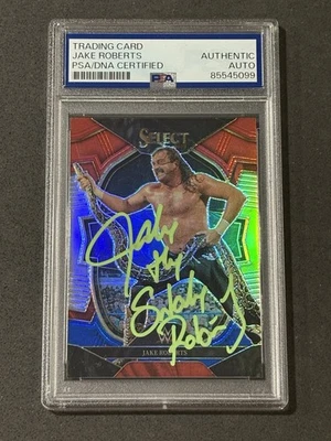 JAKE “THE SNAKE” ROBERTS 2023 PANINI SELECT WWE RED BLUE PRIZM AUTO CARD PSA/DNA - Image 1 of 2