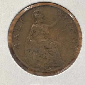 1921 Great Britain Half Penny UK 1/2 F3130 - Picture 1 of 2