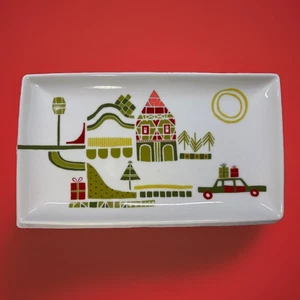 Crate & Barrel Yule Town 10" Christmas Platter Dish Tray Decor Julia Rothman  - Picture 1 of 3