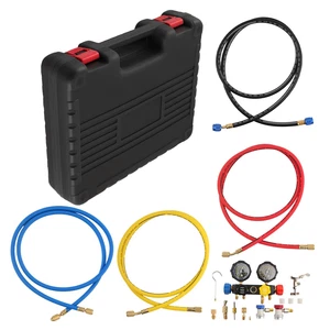 AC Service Manifold Gauge Set for R134a R22 R410a with Color-Coded 5ft Hoses - Picture 1 of 11
