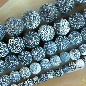 Frost Spider Web Black Agate Round Beads 14.5" 6,8,10,12,14mm Pick Size - Picture 1 of 6