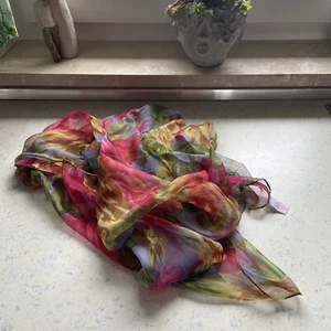 Oilily Tuch Blumen Stola Bunt Viskose 1,0 x 1,0 m weich Blätter Pink Grün - TOP - Bild 1 von 13