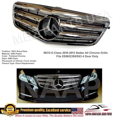 E-Class Grille All-Chrome E63 E550 E350 Sedan 2010 2011 2012 2013 4 Door New - Image 1 of 4