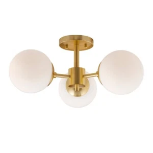 Farrell 3 Light Semi Flush Mount, Gold/Satin Opal 2745-03-12 by Forte (NEW) - Picture 1 of 3