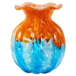 6" große mundgeblasene Konfetti Kunst Glas Blase Knospe Blumenvase - Bild 1 von 10