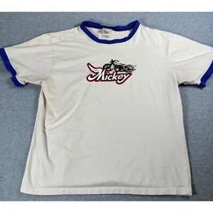 VTG Disney Mickey Mouse Mens Motorcycle Graphic Ringer T-Shirt Tee Top Large - Picture 1 of 9