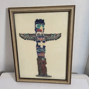 Punto de aguja vintage TOTEMPOLE Primeras Naciones completado 12x9 enmarcado - Imagen 1 de 10