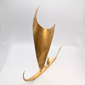 Vintage Werkstätten Hagenauer Sailboat Sculpture Female Figure Austrian Brass - Picture 1 of 5