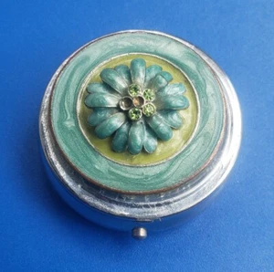 Vintage Silver Tone Floral Pill Box with Two (2) Compartments - Picture 1 of 6