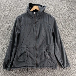 Love Me Now Hooded Military Jacket Gray Youth Sz L Full Zip Rolled Up Sleeve - Picture 1 of 14