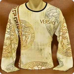 Men's Versace T-Shirt Baroque Gold US Extra Slim Fit Long Sleeve All Sizes - Picture 1 of 3