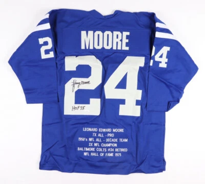 Lenny Moore Signed Baltimore Colts Career Stat Jersey Inscribed "HOF 75" JSA COA - Image 1 of 4
