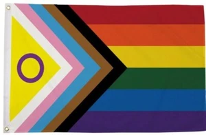 3' x 2' INTERSEX PROGRESS PRIDE FLAG Gay Festival Lesbian LGBT Inclusive Rainbow - Picture 1 of 1