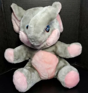 Vintage 1982 A & B Novelty PLUSH ELEPHANT Grey & Pink BROOKLYN DOLL CO. Great 👍 - Picture 1 of 10