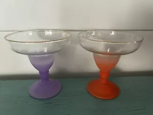 Vintage Blendo Ombre Margarita Cocktail Glass Pair Orange Lavender Excellent! - Picture 1 of 2
