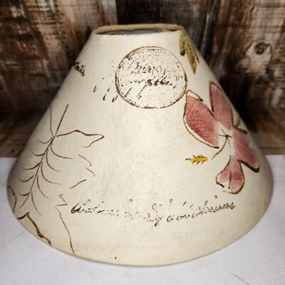 Vintage Paper Clip On Chandelier Lampshade Floral Detail Parchment 5" Tall Retro - Image 1 of 4