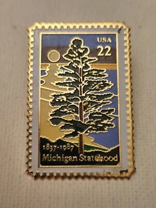 Vintage USPS Michigan Statehood 22 Cent Stempel Pin 1837-1987 Emaille Pin - Bild 1 von 6