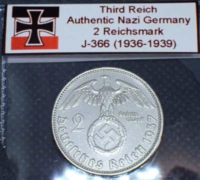 Beautiful Nazi Silver Coin Relic: 2 Reichsmark Historic WW2-Era Artifact, J.366 - Image 1 of 4