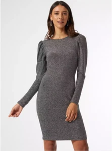 Dorothy Perkins Women Silver Bodycon Mini Dress Long Sleeve UK 14 (XL) - Picture 1 of 3