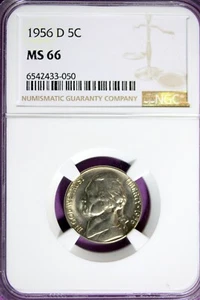 1956 - D NGC MS66 JEFFERSON NICKEL!!  #B32486 - Picture 1 of 2