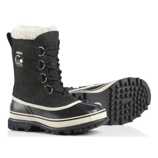 Sorel Caribou Mens Size 8 Black Leather Snow BOOTS