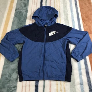 Vtg Nike Jacket Boys Large Kids Blue Coat Windbreaker Swoosh Full Zip 90s Y2K - Picture 1 of 10