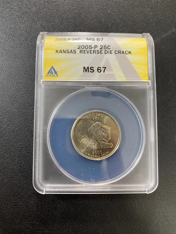 2005 KANSAS STATE QUARTER ANACS MS-67 - UNCIRCULATED - REV DIE CRACK ERROR - 25C Cover