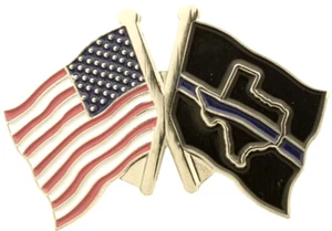 USA FLAG AND TEXAS STATE THIN BLUE LINE SUPPORT LAPEL PIN - BRAND NEW - Picture 1 of 1