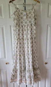 NWT Magaschoni Floral Linen Maxi Dress Cream L Large Summer Flower Cottagecore - Picture 1 of 10