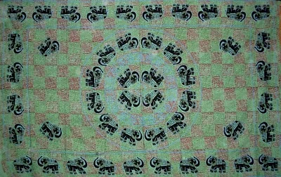 Colcha de algodón tapiz elefante mandala 106" x 70" doble verde Foto 1 de 2
