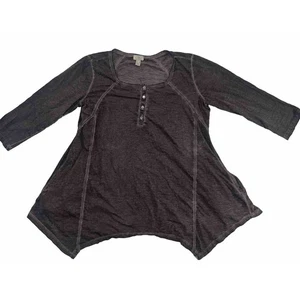 LOGO Lori Goldstein M 100% Baumwolle Tunika mit Taschen Henley Boho Burnout - Bild 1 von 13