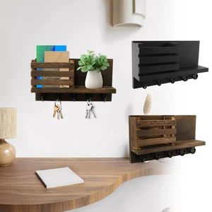 Wood Wall Mail Organizer Easy to Access Key Rack with 5 Hook Convenient CuYUP - Picture 1 of 22