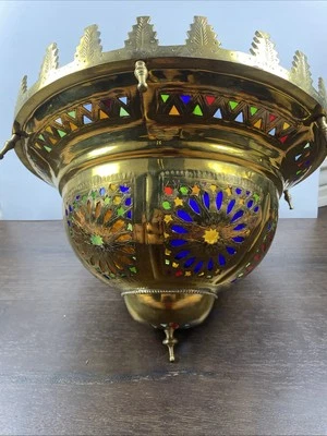 Handmade Moroccan Stained Glass And Brass Chandelier Ceiling Light Fixture - Image 1 of 4