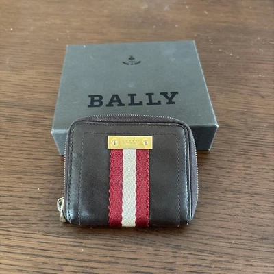 Estuche para monedas BALLY de cuero marrón a rayas con bolsillo para tarjetas usado Foto 1 de 4