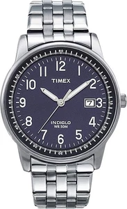 TIMEX MEN'S WATCH TIMEX INDIGLO T24421 WATCH BLUE DATE QUARTZ SILVER WRIST WATCH - Picture 1 of 2