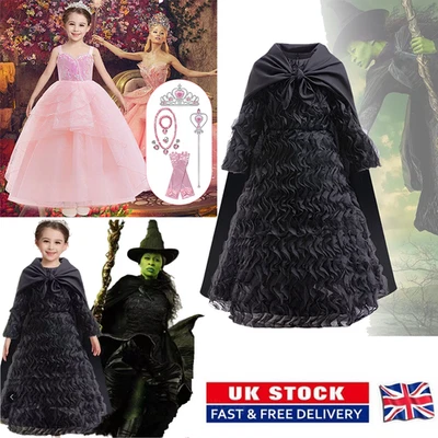 Wicked Glinda Princess Kids Cosplay Party Girl Costume Glinda Elphaba Dress UK🎁