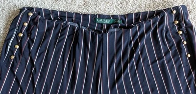 Lauren Ralph Lauren Pantalones Pierna Ancha Azul Marino Rayas Palazzo Botón Plus 2X Foto 1 de 4
