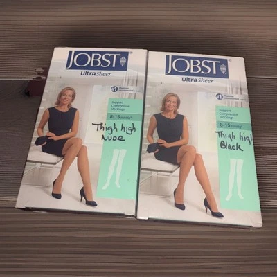Meias de compressão Jobst coxa alta ultratransparente 8-15 mmhg suporte preto bege - Imagem 1 de 4