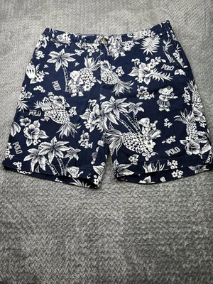 Pantalones Cortos Polo Ralph Lauren Bear Para Hombres 38 Calce Relajado Hawaiano Estampado Aloha Azul Marino Foto 1 de 4