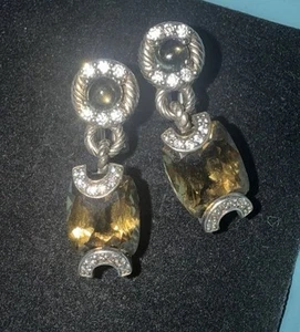 JUDITH RIPKA rope sterling 925 CITRINE faceted & CABOCHON cz PIERCED earrings - Picture 1 of 15