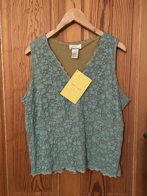 Kathleen Kirkwood 海蓝宝石蕾丝无袖上衣,带衬里 V 领,尺寸 1X。 全新 — 第 1/4 张图片