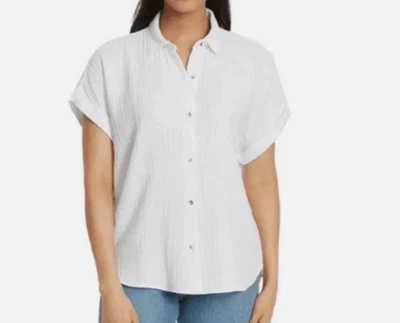 Jessica Simpson Women's Short Cap Sleeve Gauze Top White Medium - Image 1 of 3
