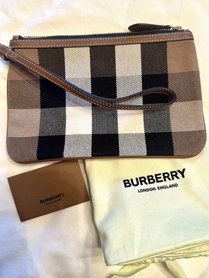 НОВЫЙ BURBERRY СЕРО-КОРИЧНЕВЫЙ ЧЕК ХОЛСТ ХЛОПОК КОШЕЛЕК С РЕМЕШКОМ СУМКА - Изображение 1 из 4
