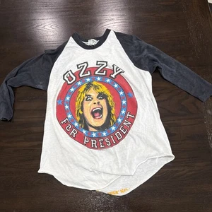 VTG Ozzy Osbourne for President 1984 Tour Rock Shirt Double Sided 3/4 Sleeve - Picture 1 of 16