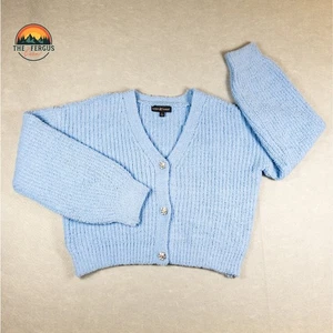Cardigan quasi famoso spilla suoneria blu pastello trendy crop cavo maglia taglia L - Foto 1 di 11
