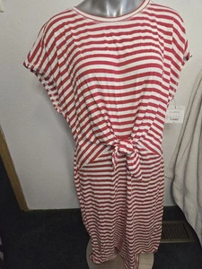 Liz Claiborne Womens Round Neck Red And White Striped Short Sleeve Dress Size... - Picture 1 of 11